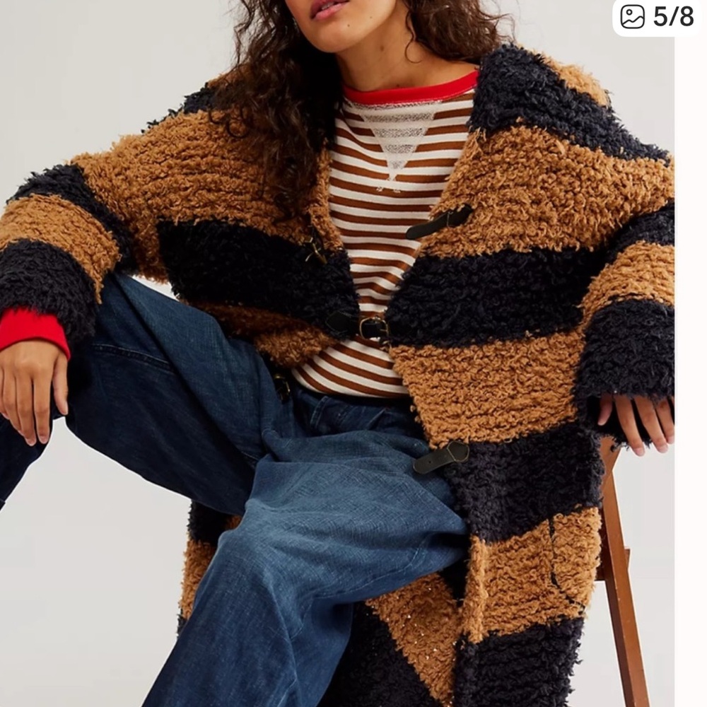 Free People Paddy Navy and Camel Maxi Cardigan